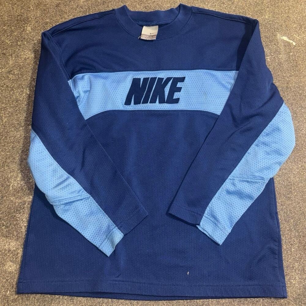 Y2K Nike kids’ blue color-blocked crewneck sweatshirt jersey material (M 8-10)
